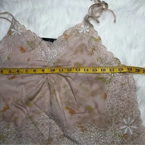 Zara NWT Women’s Pink Embroidered Tie Dye Sleeveless Boho Cami Crop Top Size L - Picture 10 of 12